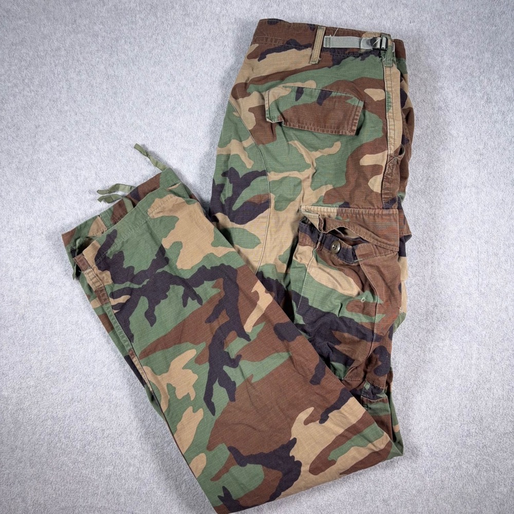 USGI BDU Combat Trousers Mens Medium XL Green Woodland Camo Ripstop VTG Cargo